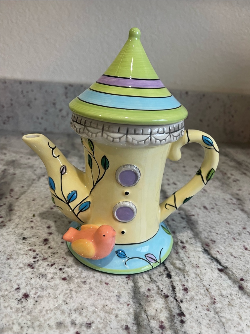 Whimsical Ceramic Teapot with Inspirational Quote - Yellow & Pastel